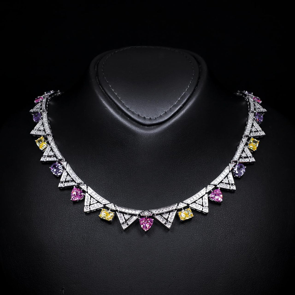 Inara Multicolor Luxury Bridal Necklace with High-Quality Zircon Stones Rhodium-Plated Finish