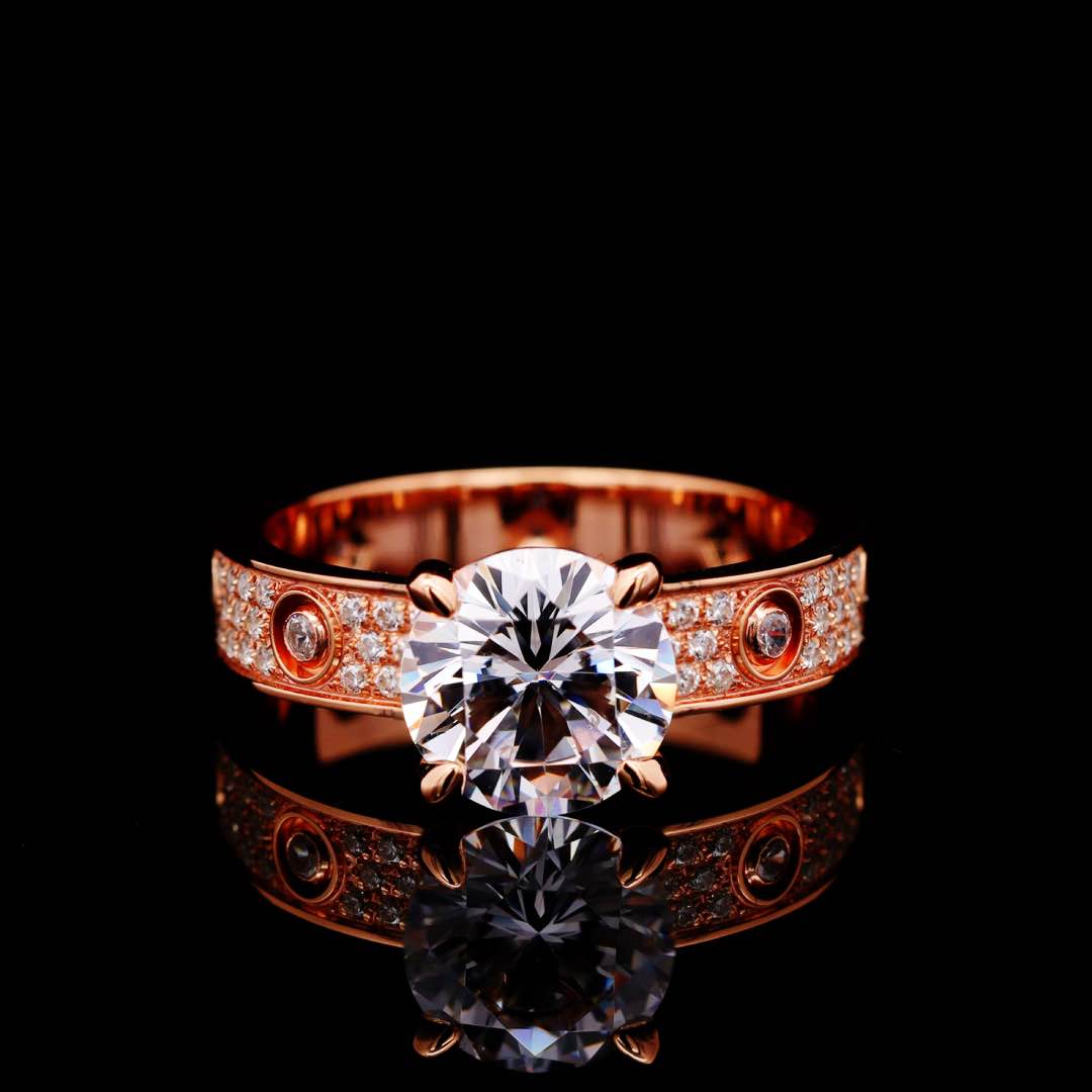 Omnia Ines Rose Gold Round Cut Ring With High Quality Certified Lab Crafted Stones In 925 Silver 0.11ct