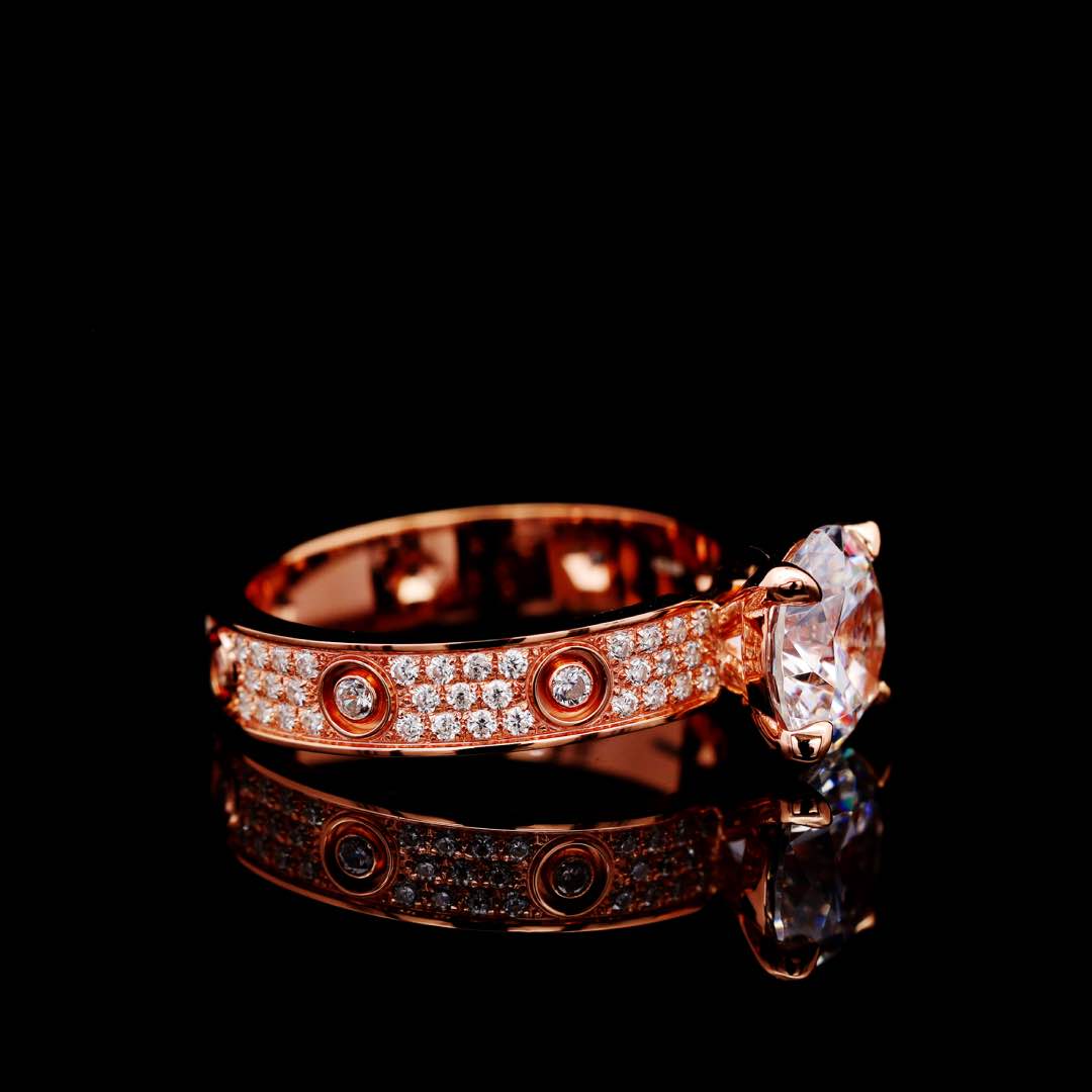 Omnia Ines Rose Gold Round Cut Ring With High Quality Certified Lab Crafted Stones In 925 Silver 0.11ct