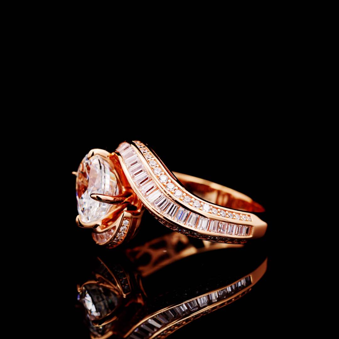 Omnia Rameen Oval-Cut Lab-Crafted Stone Twist Ring (3.5 ct) in Rose-Gold-Plated 925 Sterling Silver