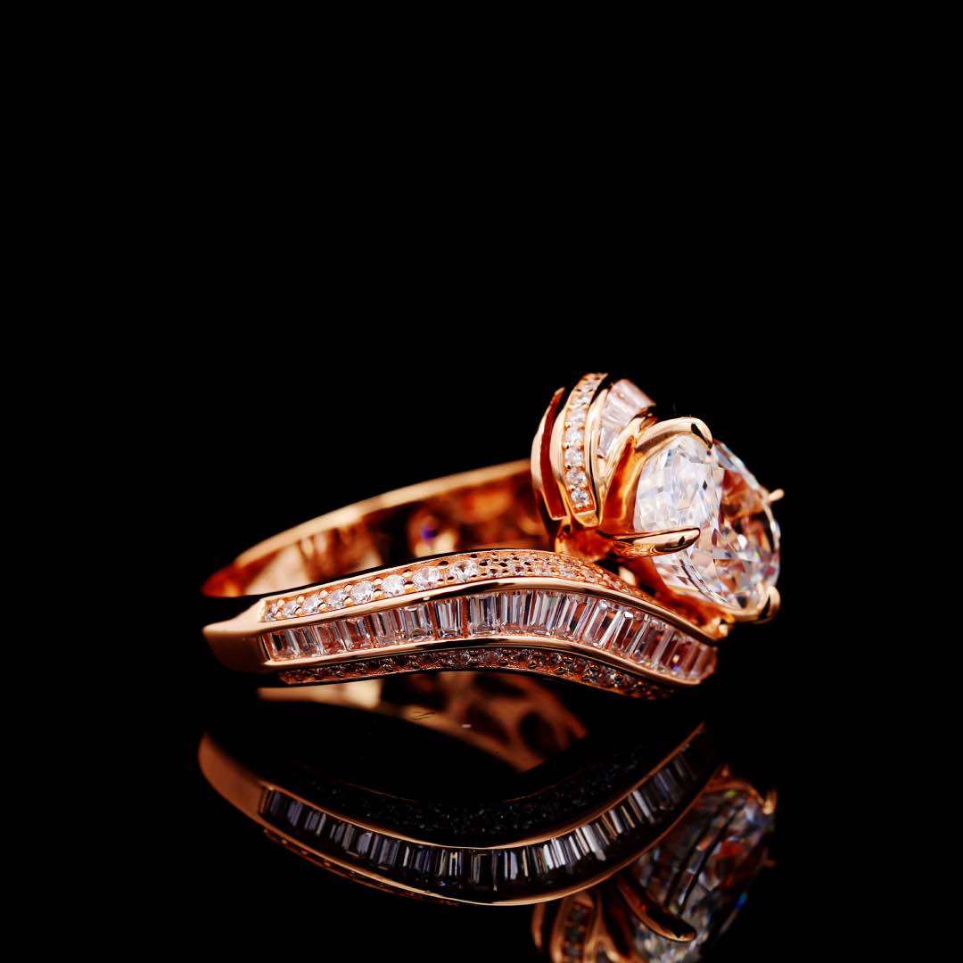 Omnia Rameen Oval-Cut Lab-Crafted Stone Twist Ring (3.5 ct) in Rose-Gold-Plated 925 Sterling Silver