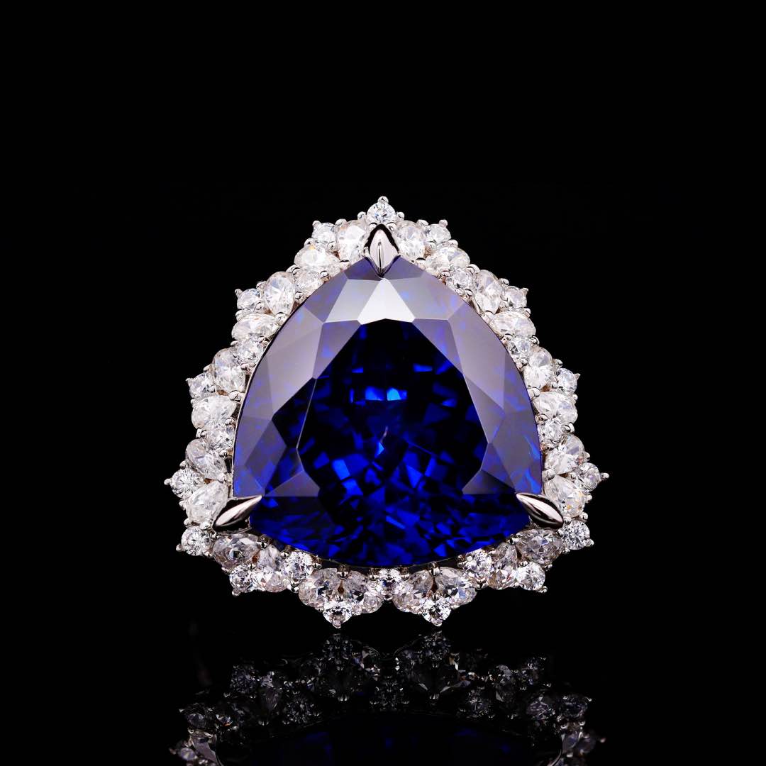 Omnia Roua White and Blue Ring With High Quality Certified Lab Crafted Stones In 925 Silver