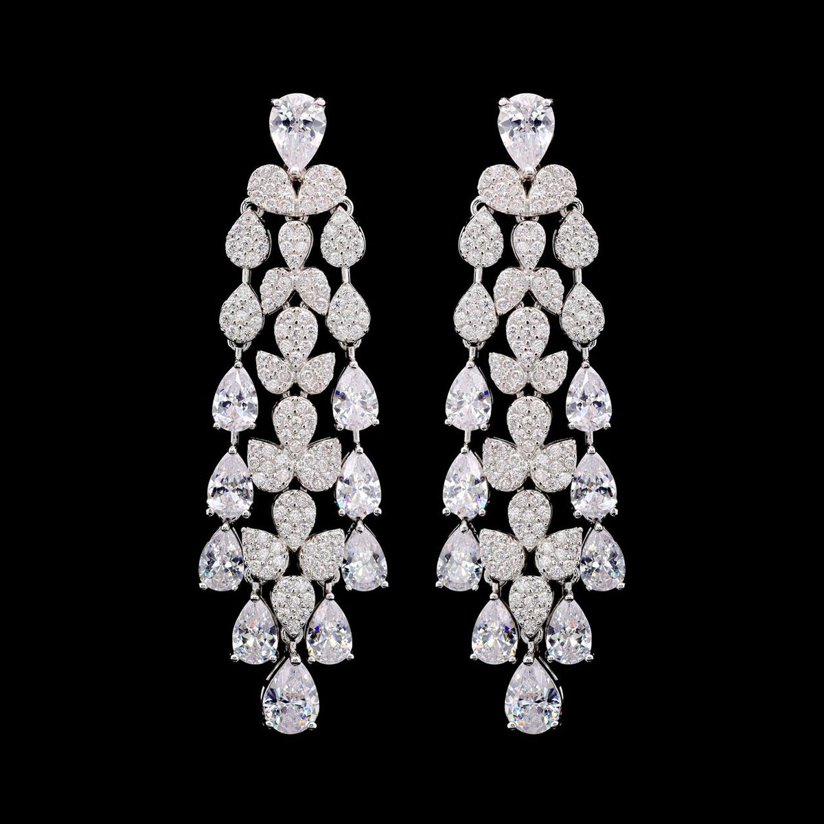 Jasira White Luxury Bridal Earring with High-Quality Zircon Stones, Rhodium-Plated