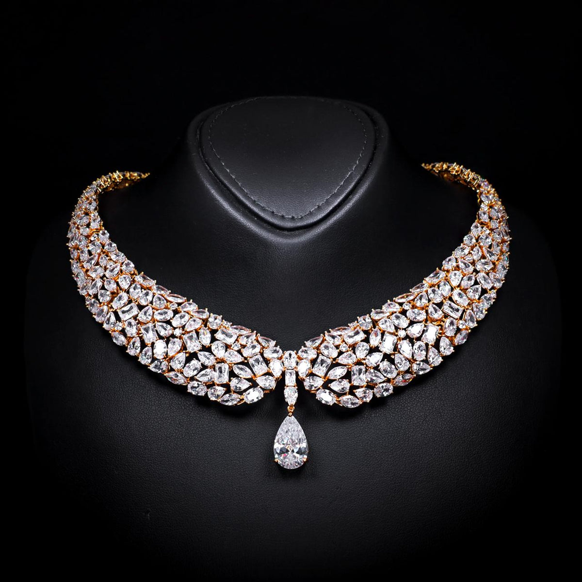 Lailah Gold Luxury Bridal Necklace with High-Quality Zircon Stones Rhodium-Plated Finish