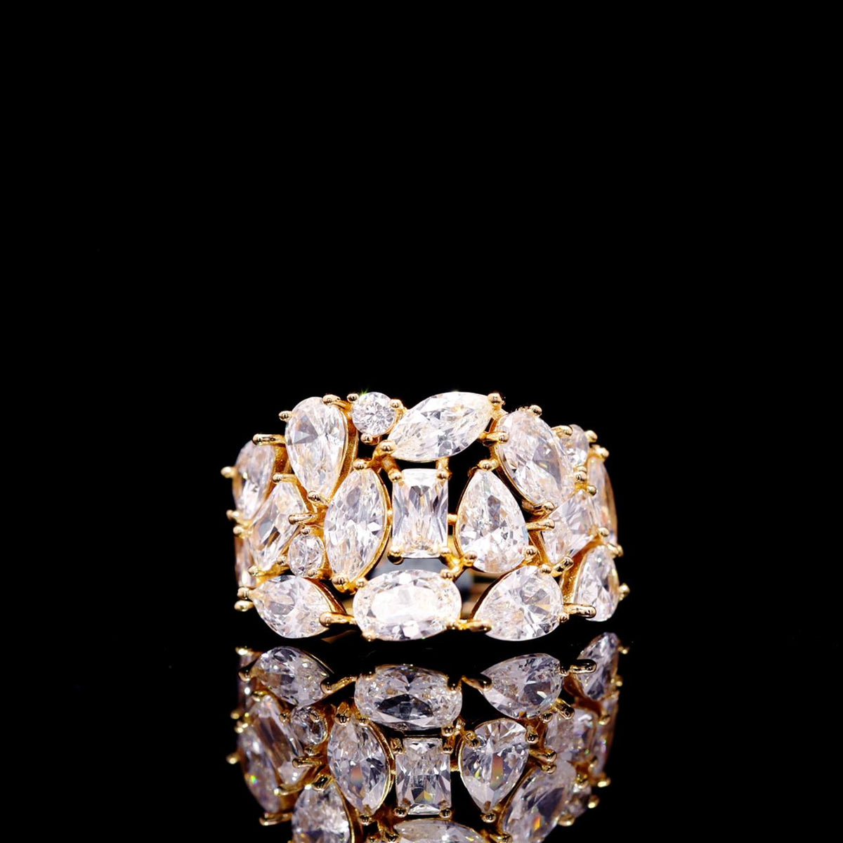 Lailah Gold Luxury Bridal Ring with High-Quality Zircon Stones Rhodium-Plated Finish
