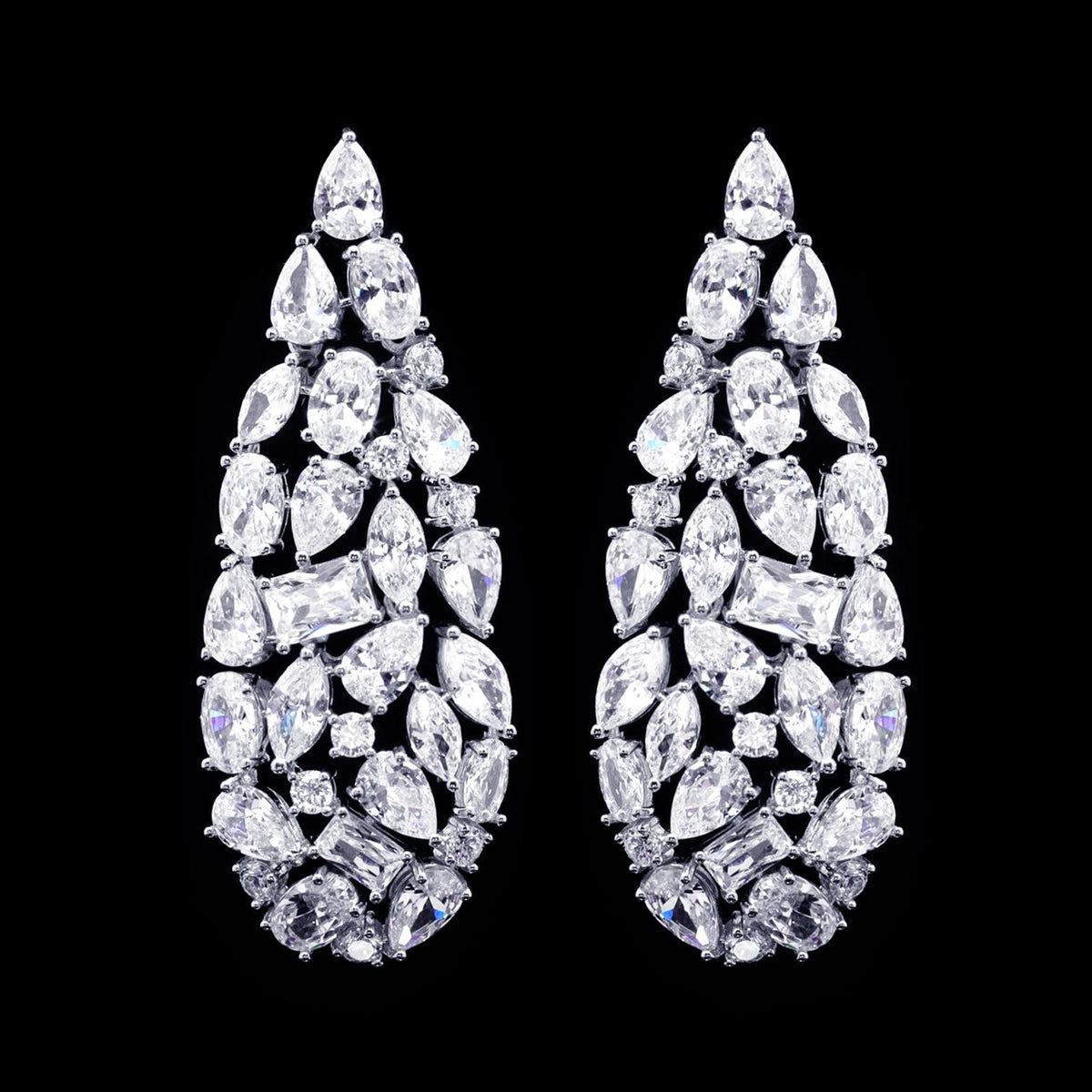 Lailah White Luxury Bridal Earring with High-Quality Zircon Stones Rhodium-Plated Finish