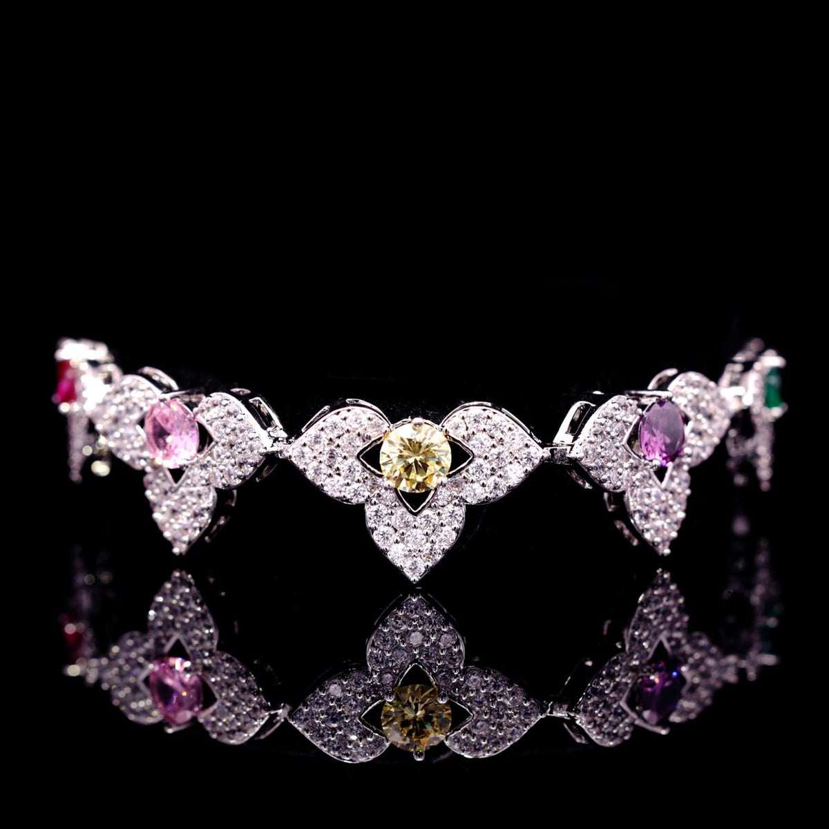 Leanna Multicolor Luxury Bridal Bracelet with High-Quality Zircon Stones Rhodium-Plated Finish