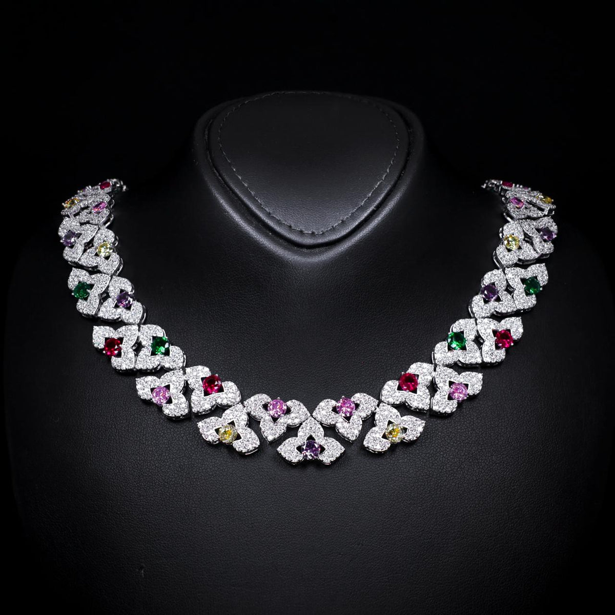 Leanna Multicolor Luxury Bridal Necklace with High-Quality Zircon Stones Rhodium-Plated Finish
