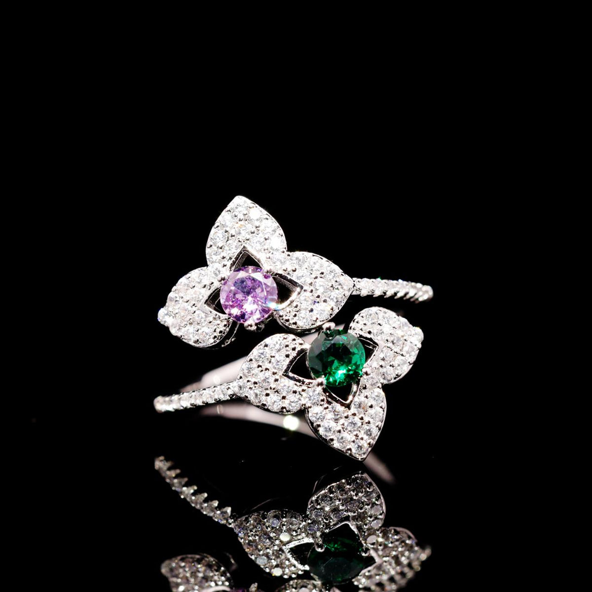 Leanna Multicolor Luxury Bridal Ring with High-Quality Zircon Stones Rhodium-Plated Finish