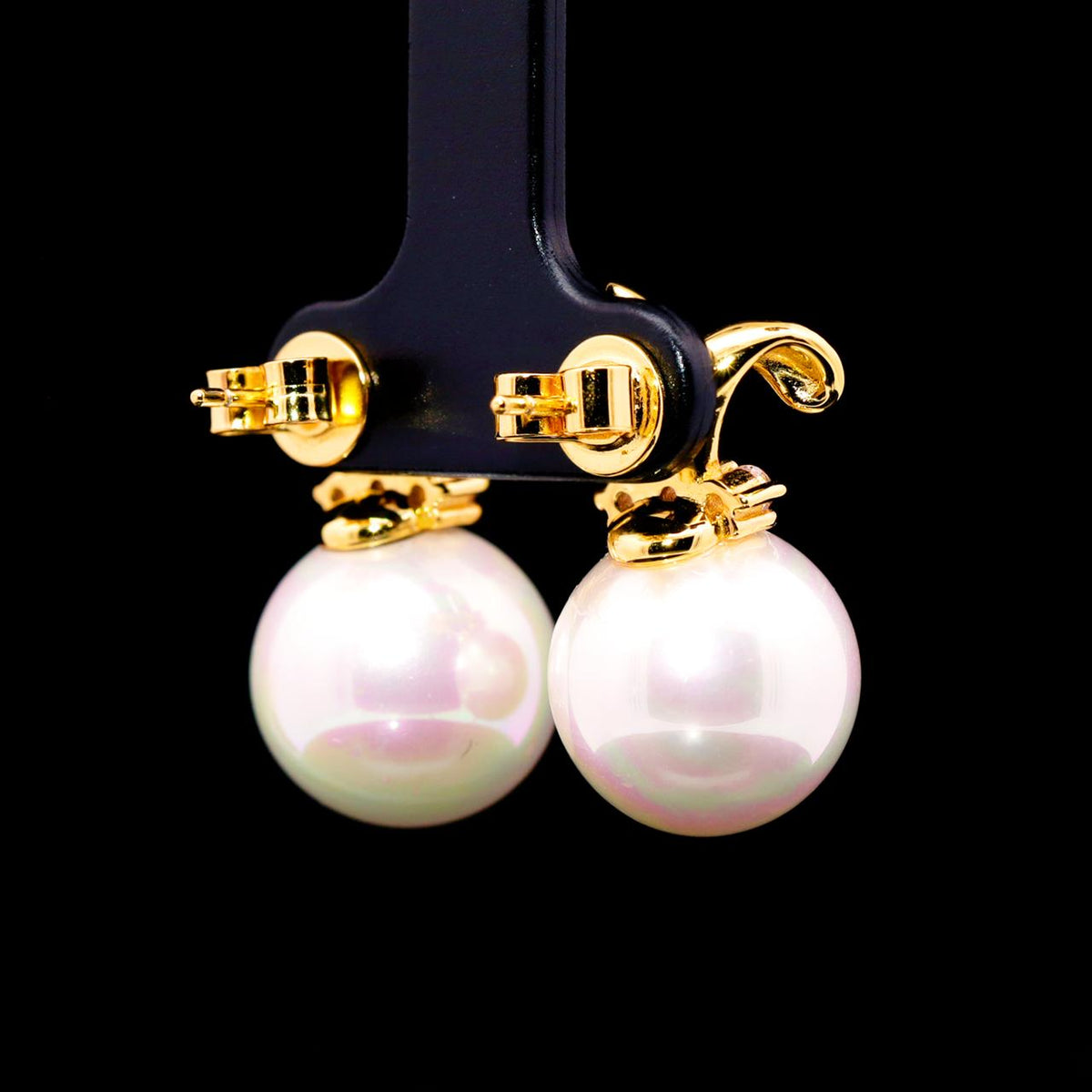 Lurelle Pearl Gold-Plated Earrings with Certificate | High-Quality Simulated Diamonds in 925 Sterling Silver back