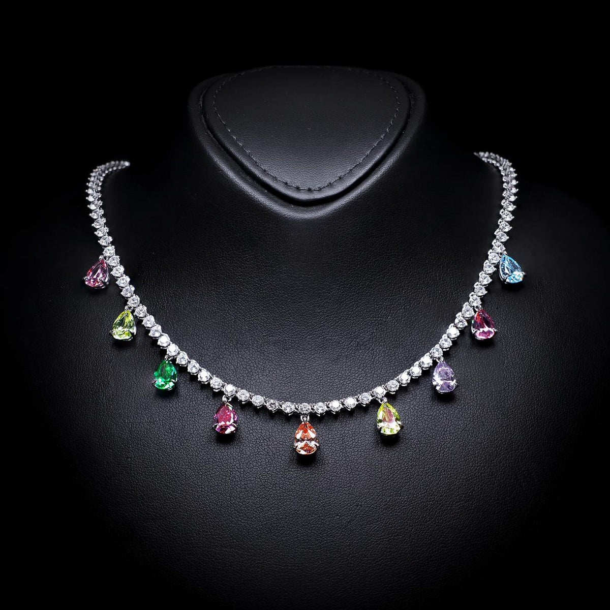 Lykah Multicolor Premium Rhodium-Plated Alloy Necklace with High-Quality Simulated Diamonds