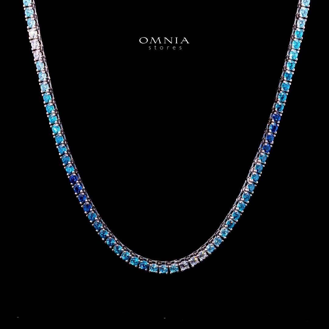Omnia Saleen Blue Tennis Necklace 3mm 42cm in 92.5 Silver with High Quality Simulated Diamonds