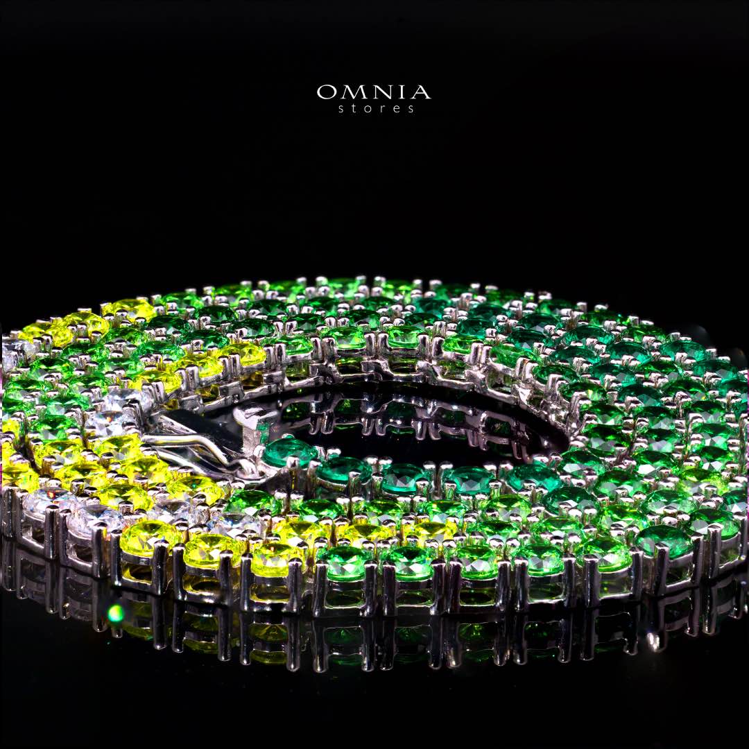 Omnia Saleen Green 3mm Tennis Necklace 42cm in 92.5 Silver High Quality Simulated diamonds