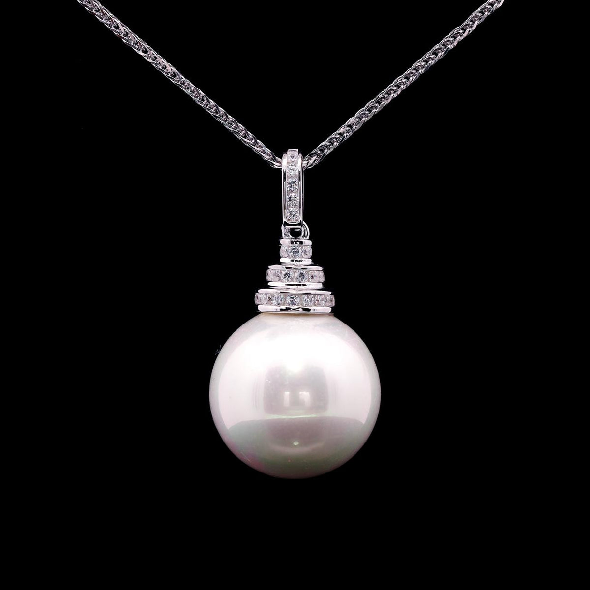 Muza Pearl Necklace with Certificate | High-Quality Simulated Diamonds in 925 Sterling Silver