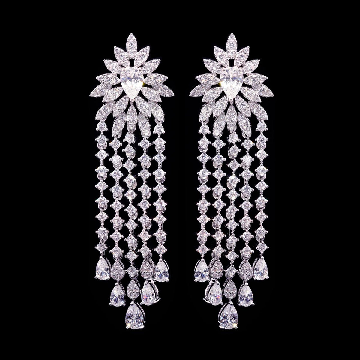 Myra White Luxury Bridal Earring with High-Quality Zircon Stones Rhodium-Plated Finish