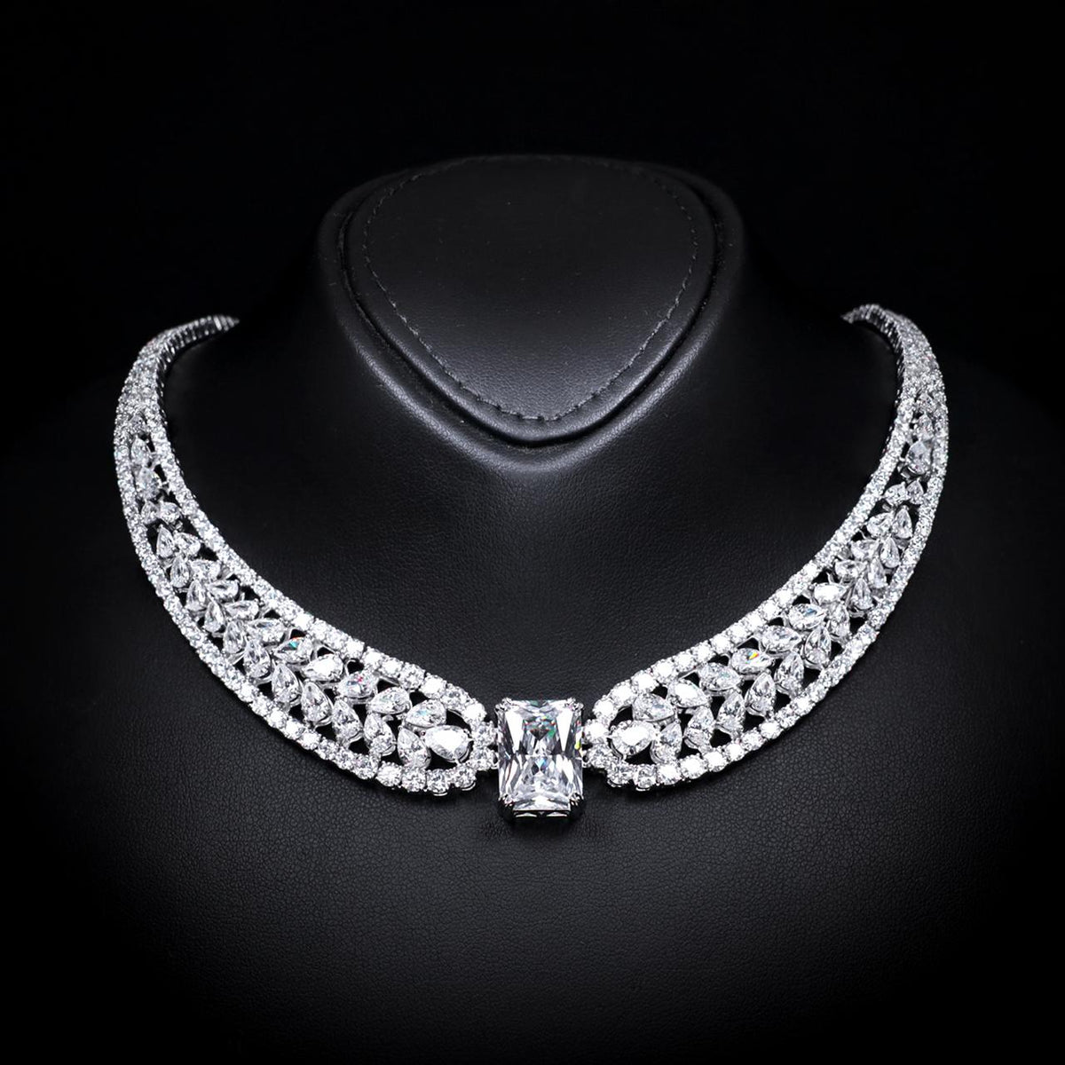 Nadirra White Luxury Bridal Necklace with High-Quality Zircon Stones Premium Rhodium Plating