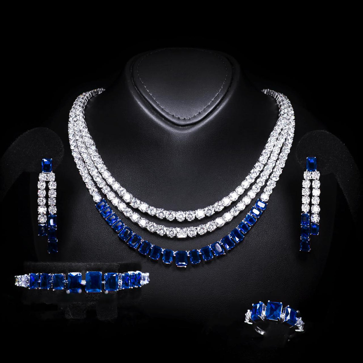 Nicole Blue Luxury Bridal Full Set with High-Quality Zircon Stones Rhodium-Plated Finish