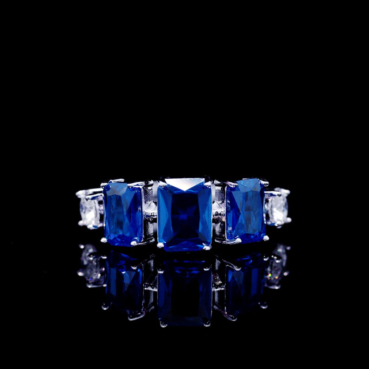 Nicole Blue Luxury Bridal ring with High-Quality Zircon Stones Rhodium-Plated Finish