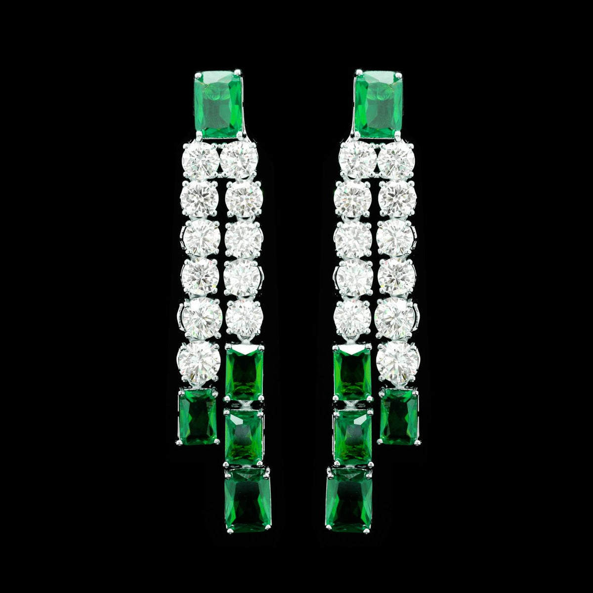 Nicole Green Luxury Bridal Earring with High-Quality Zircon Stones Rhodium-Plated Finish