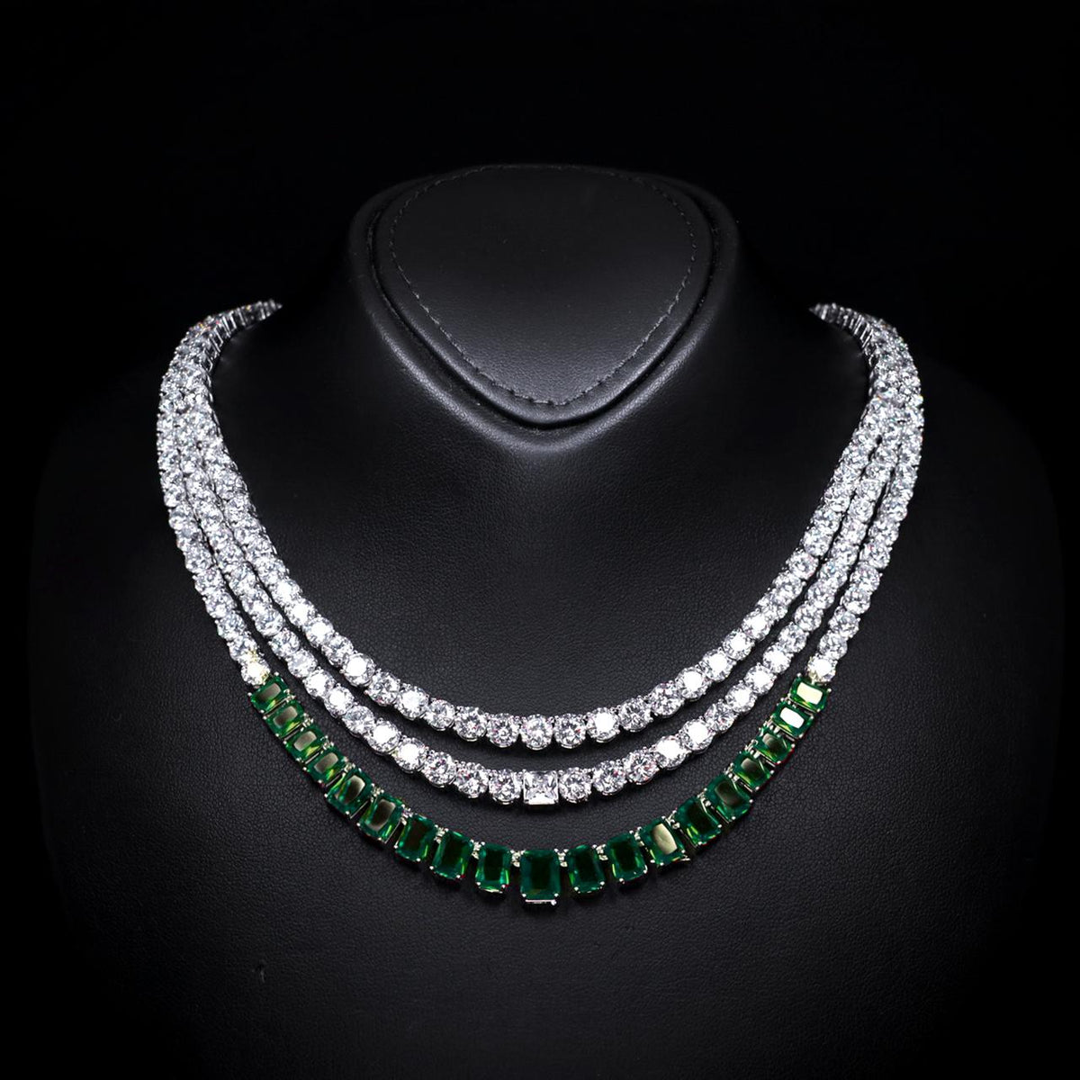 Nicole Green Luxury Bridal Necklace with High-Quality Zircon Stones Rhodium-Plated Finish
