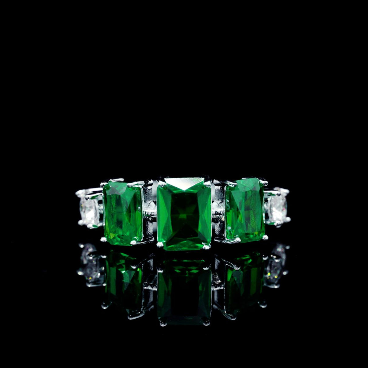 Nicole Green Luxury Bridal Ring with High-Quality Zircon Stones Rhodium-Plated Finish