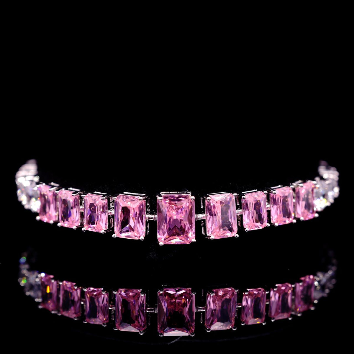 Nicole Pink Luxury Bridal Bracelet with High-Quality Zircon Stones Rhodium-Plated Finish
