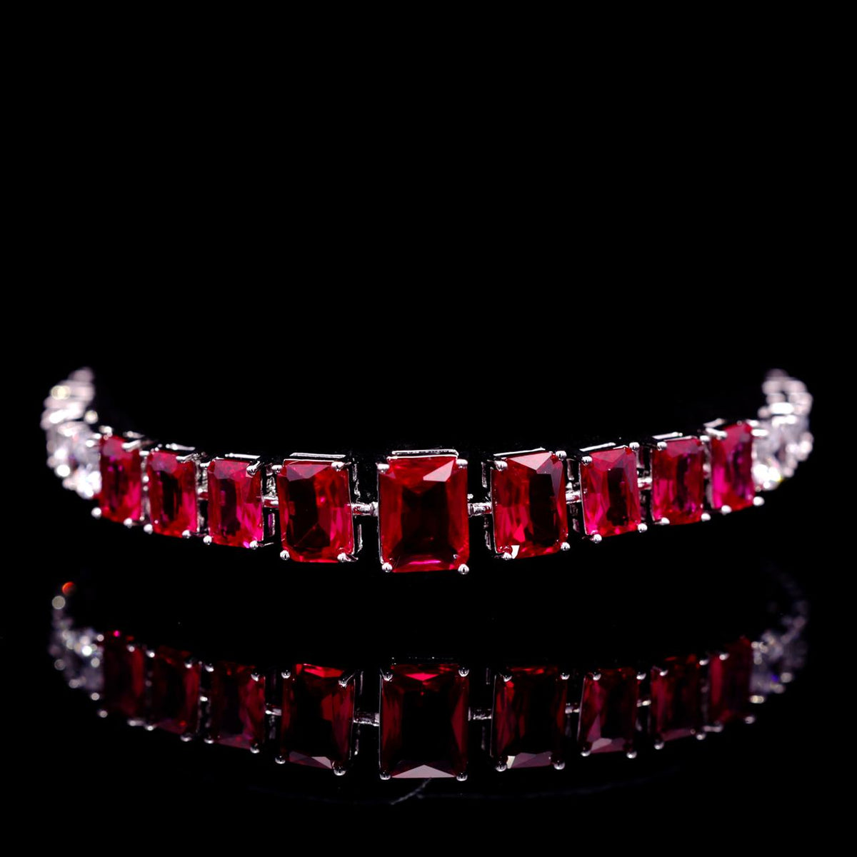 Nicole Red Luxury Bridal Bracelet with High-Quality Zircon Stones Rhodium-Plated Finish