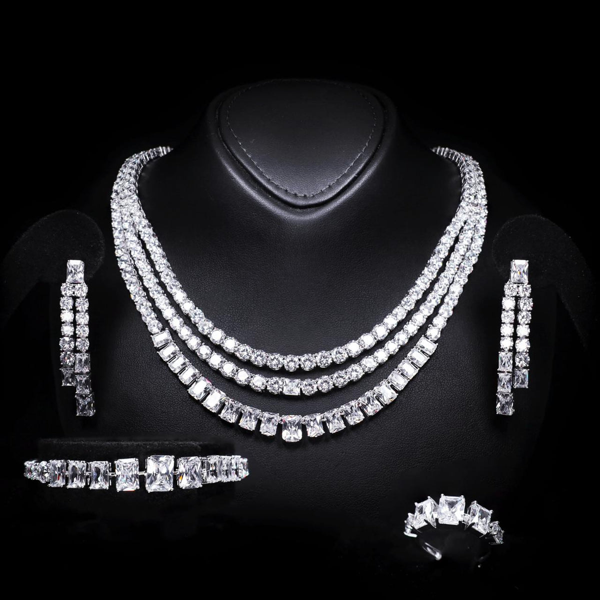 Nicole White Luxury Bridal Full Set with High-Quality Zircon Stones Rhodium-Plated Finish