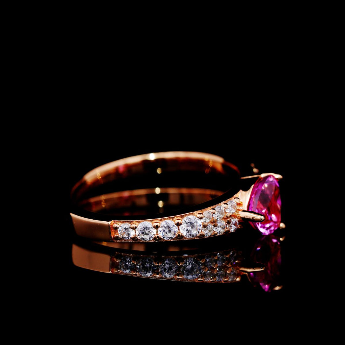 Nimah Pink Heart-Shaped Ring with Certificate | High-Quality Simulated Diamonds in 925 Sterling Silver, Rose Gold-Plated right