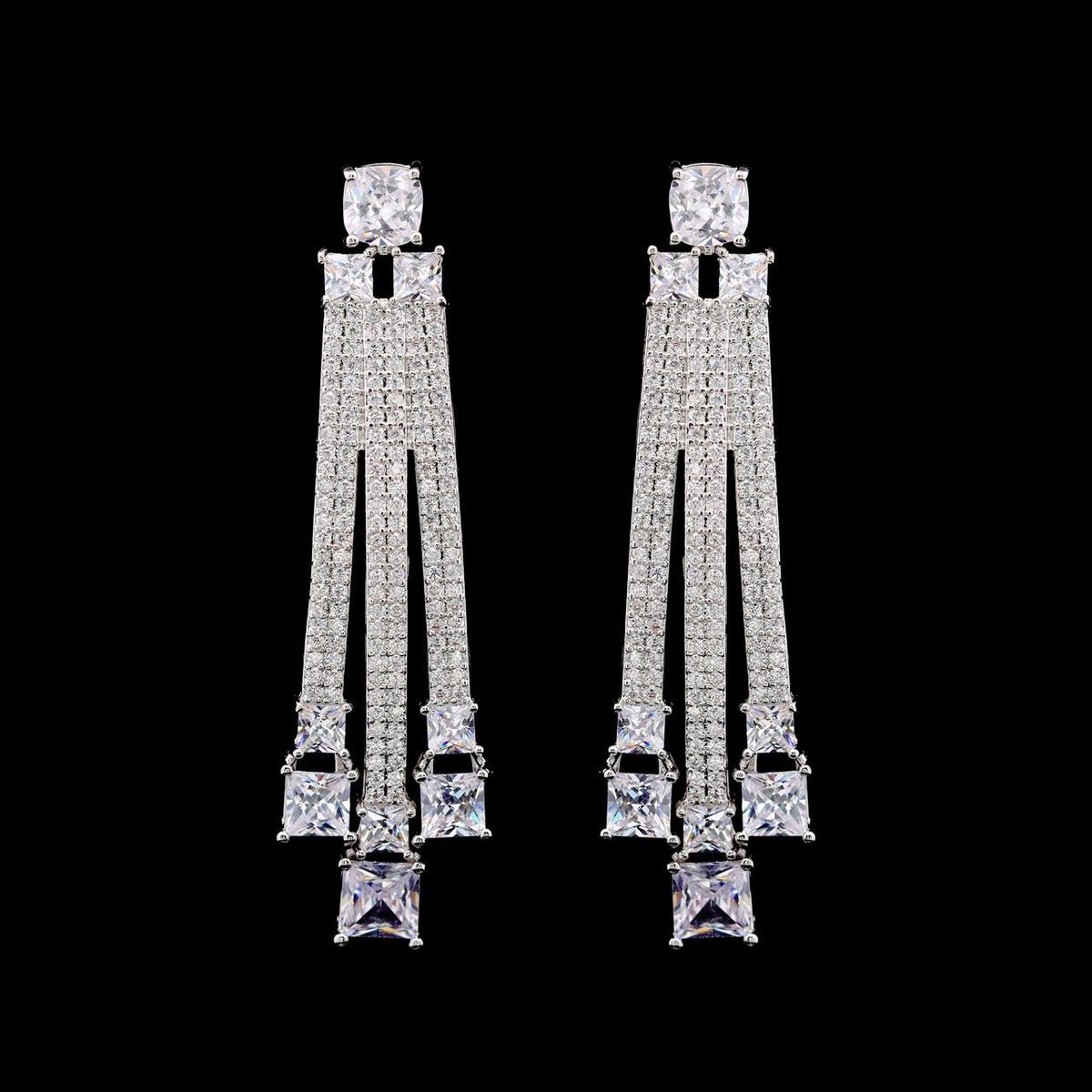 Olivia White Luxury Bridal Earring with High-Quality Zircon Stones, Rhodium-Plated