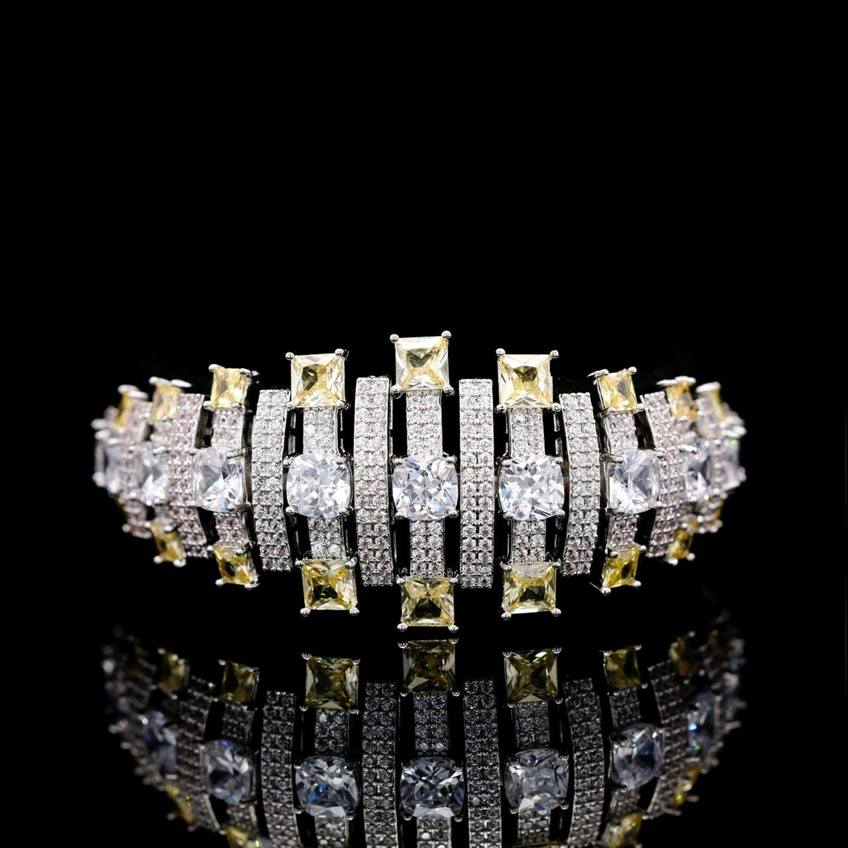 Olivia Yellow Luxury Bridal Bracelet with High-Quality Zircon Stones, Rhodium-Plated