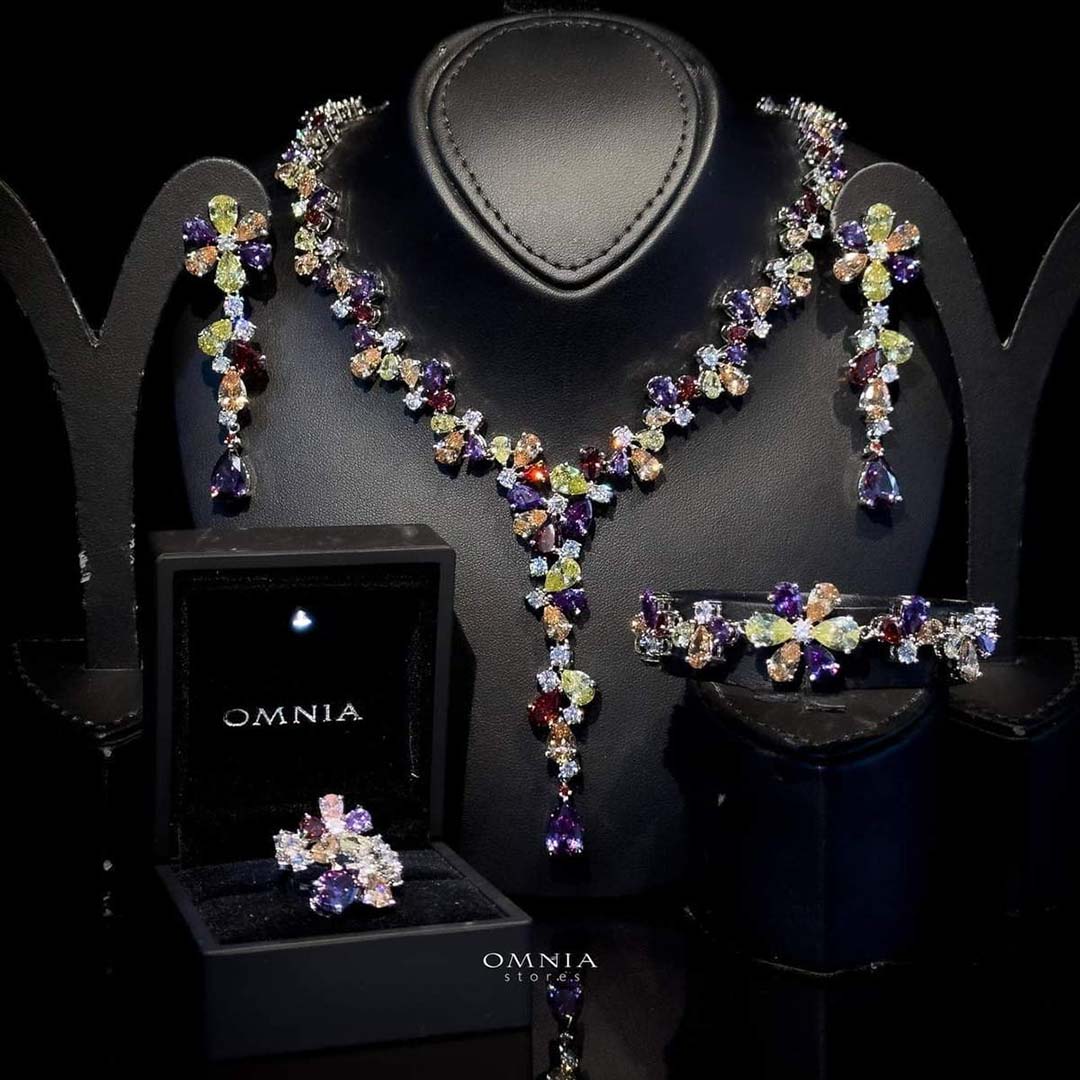 Omnia Aziza Bridal Full Set in High Quality Simulated Diamonds Premium Rhodium Plated - OMNIASTORES UAE