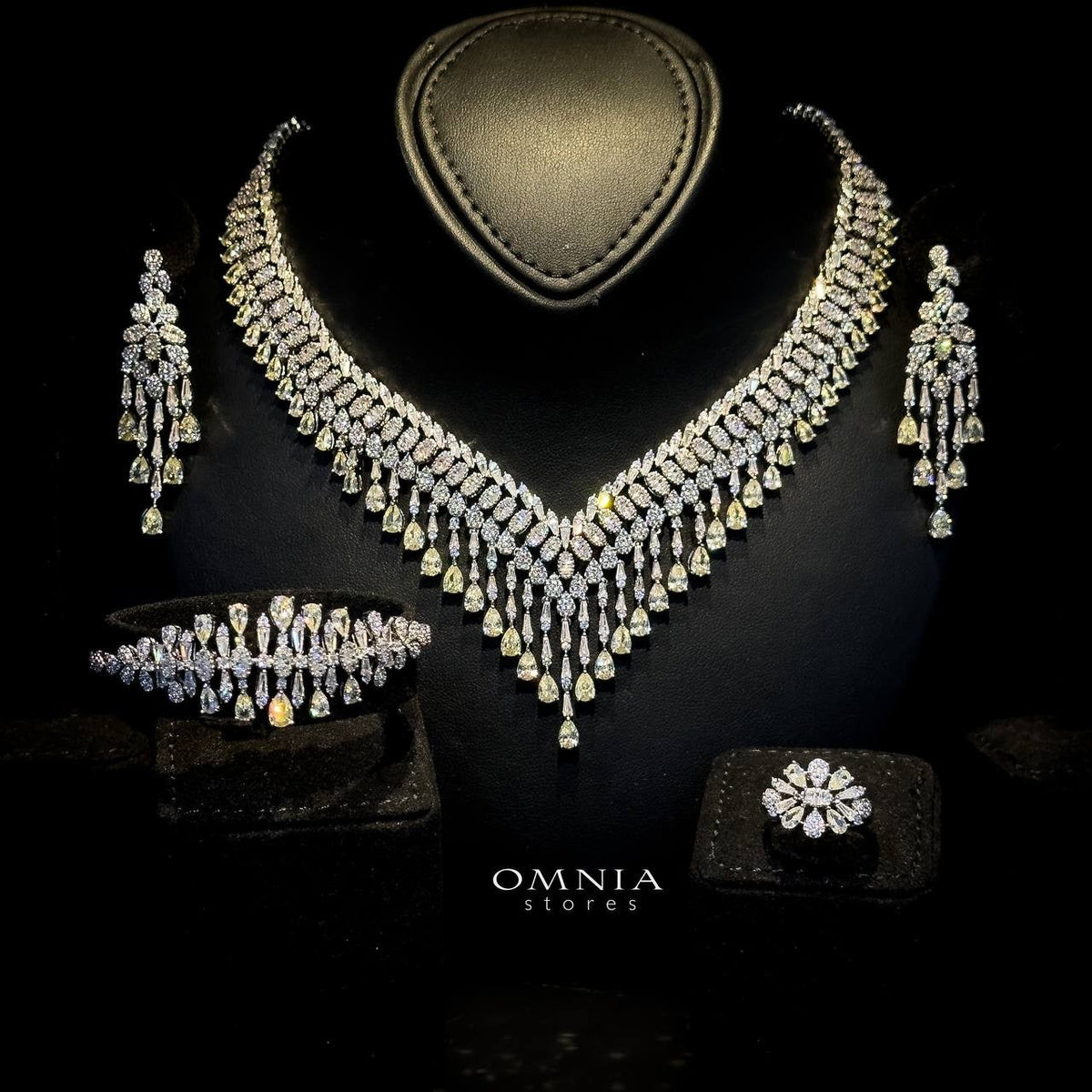 Omnia Miyah Yellow Luxury Bridal Full Set in High Quality Rhodium Plated Zircon Stones