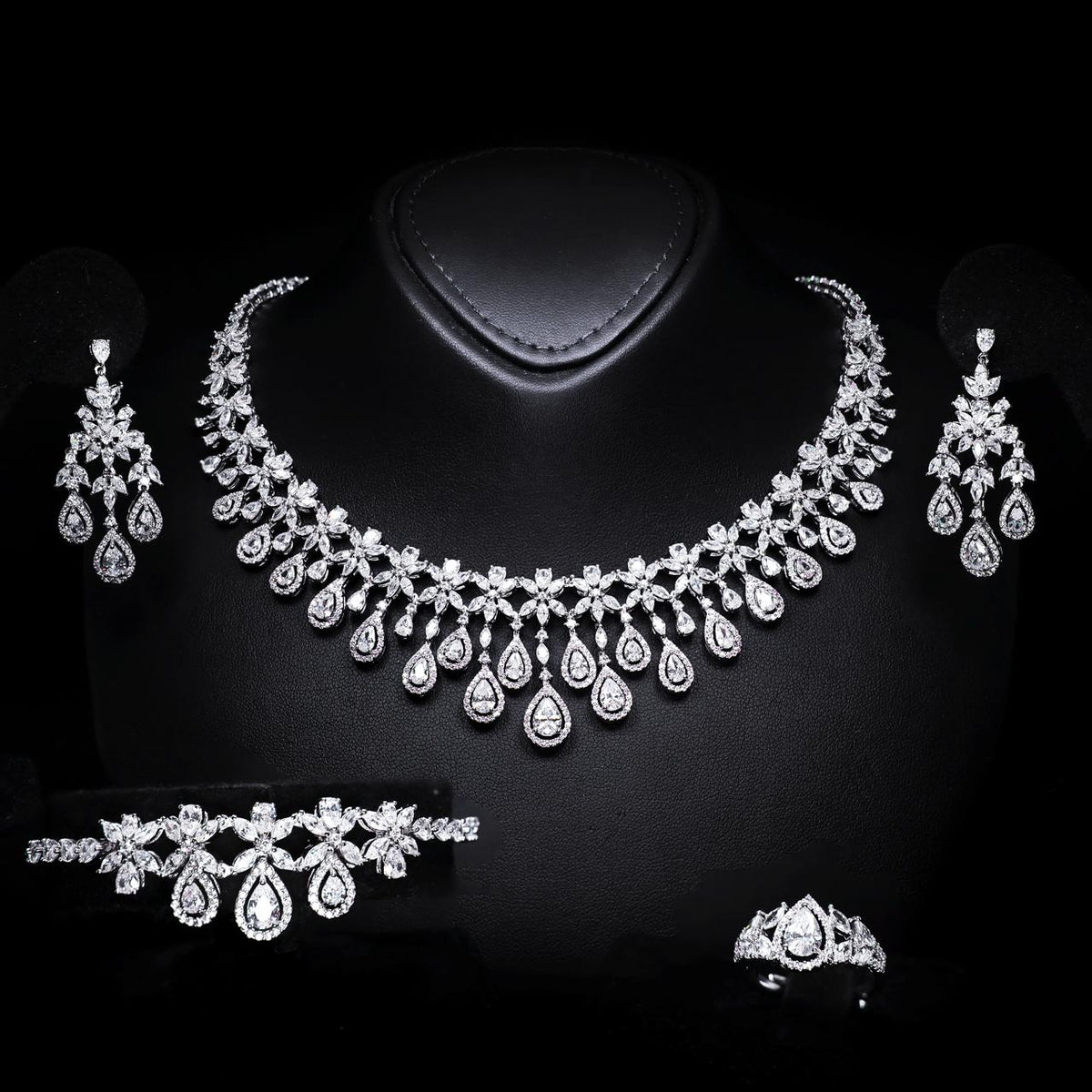 Omnia Ayla White Bridal Full Set with High-Quality Zircon Stones, Premium Rhodium-Plated