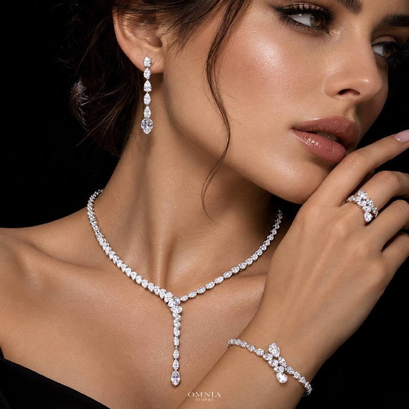 Omnia Khuloud White Bridal Full Set in 925 Silver High Quality Simulated Diamonds on model