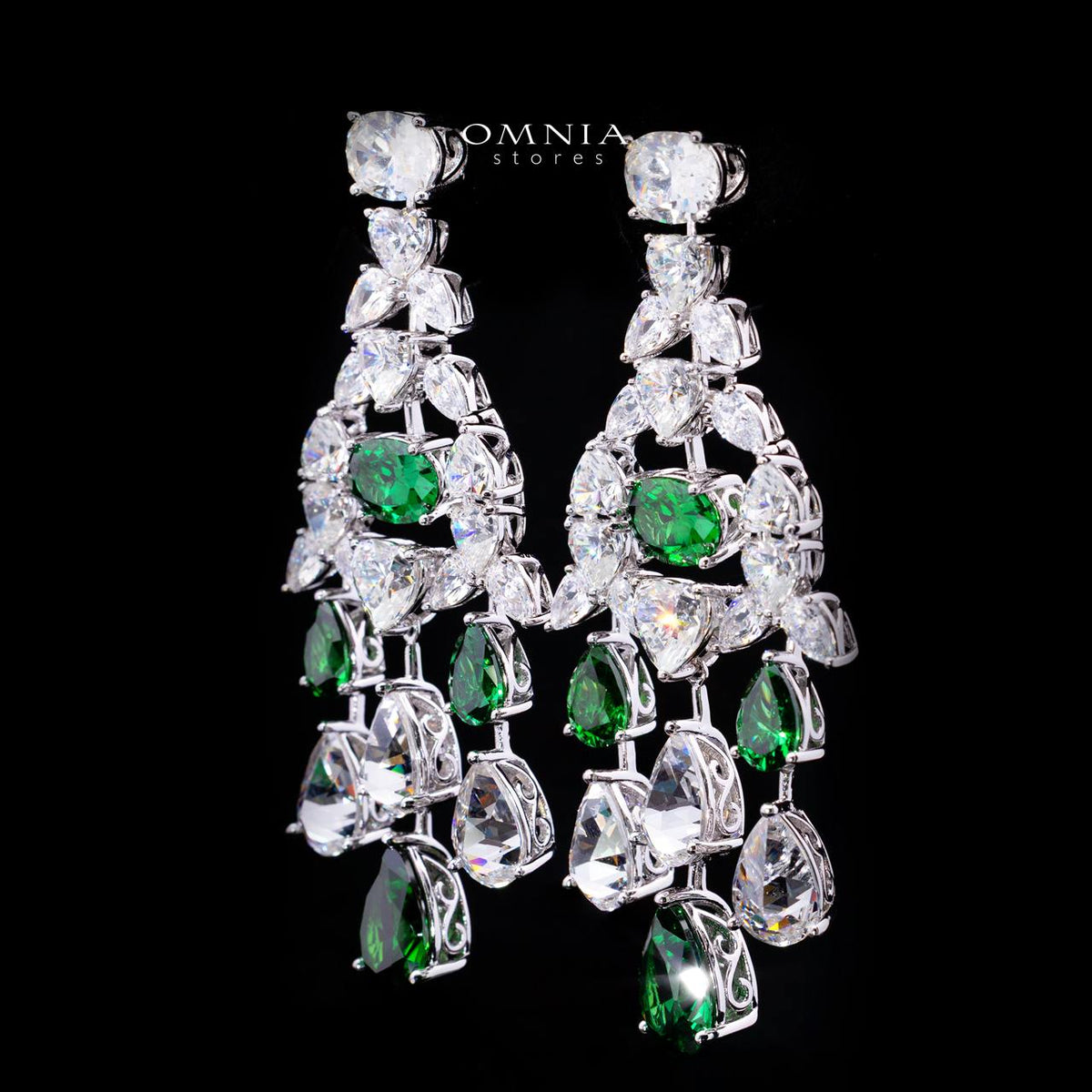Kinza Green and White Earring with High Premium Signature Stones and Certificate in 925 Silver