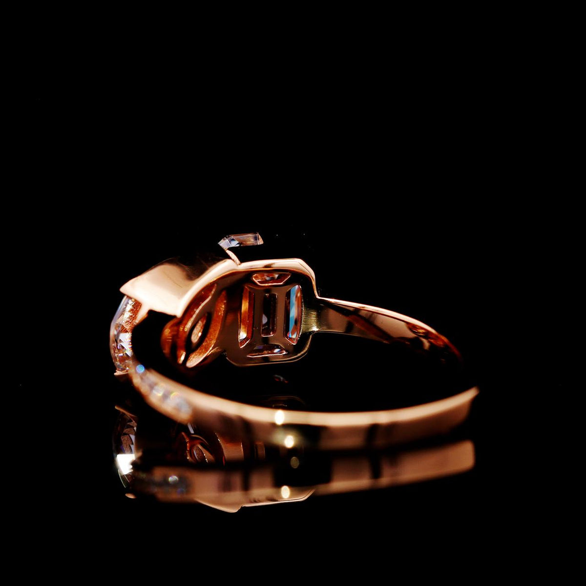 Qamar Rose Gold-Plated Ring with Certificate | High-Quality Simulated Diamonds in 925 Sterling Silver back
