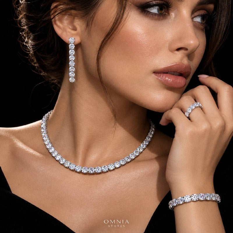 Rowan White Luxury Bridal Full Set | 925 Sterling Silver with High-Quality Simulated Diamonds on model