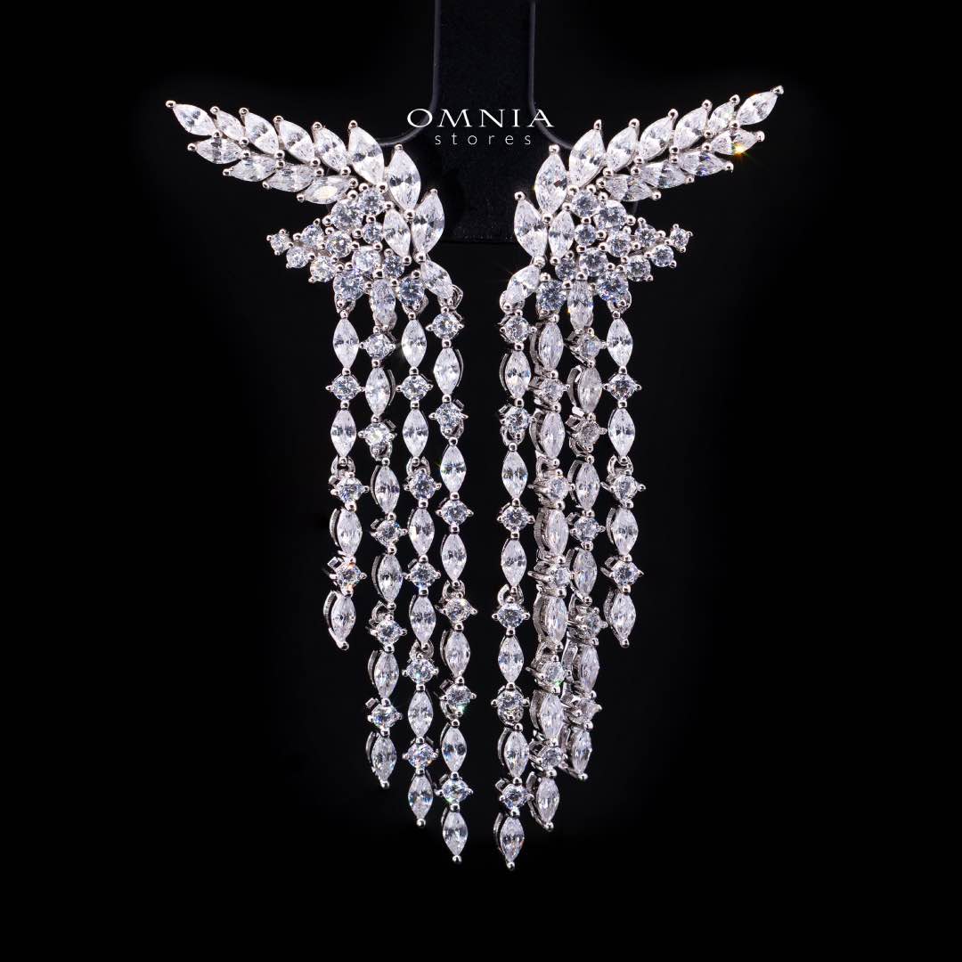 Omnia Aurora Winged Cascade Earrings in 925 Silver with Marquise and Baguette-Cut High-Quality Simulated Diamonds
