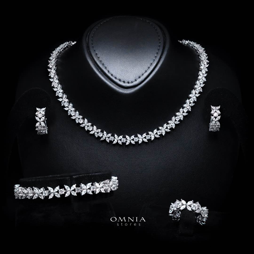 Omnia Lamara Floral-Inspired Tennis Set in 925 Silver with High Quality Iced Cut Stones - OMNIASTORES UAE