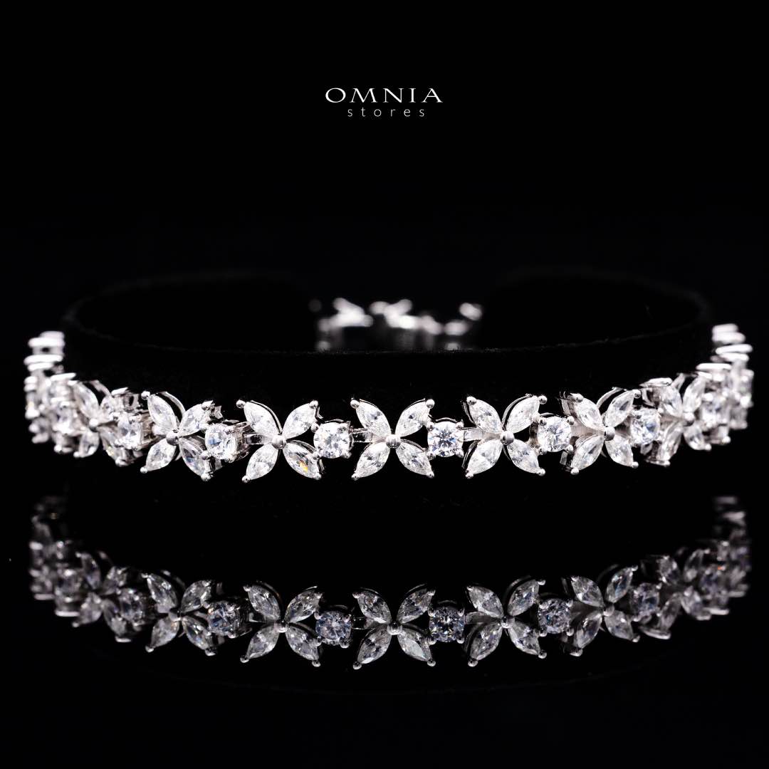 Omnia Lamara Floral-Inspired Tennis Set in 925 Silver with High Quality Iced Cut Stones - OMNIASTORES UAE