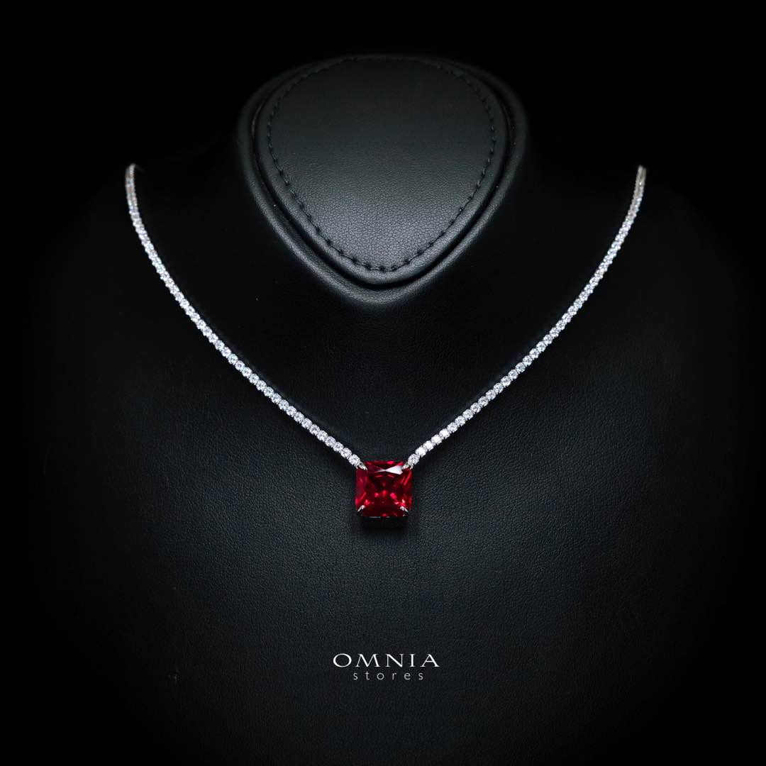 Omnia Bettina Red Necklace 92.5 Silver High Quality Simulated Diamonds