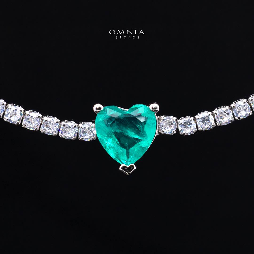 Omnia Louise Turquoise Necklace In 925 Silver High Quality Simulated Diamonds