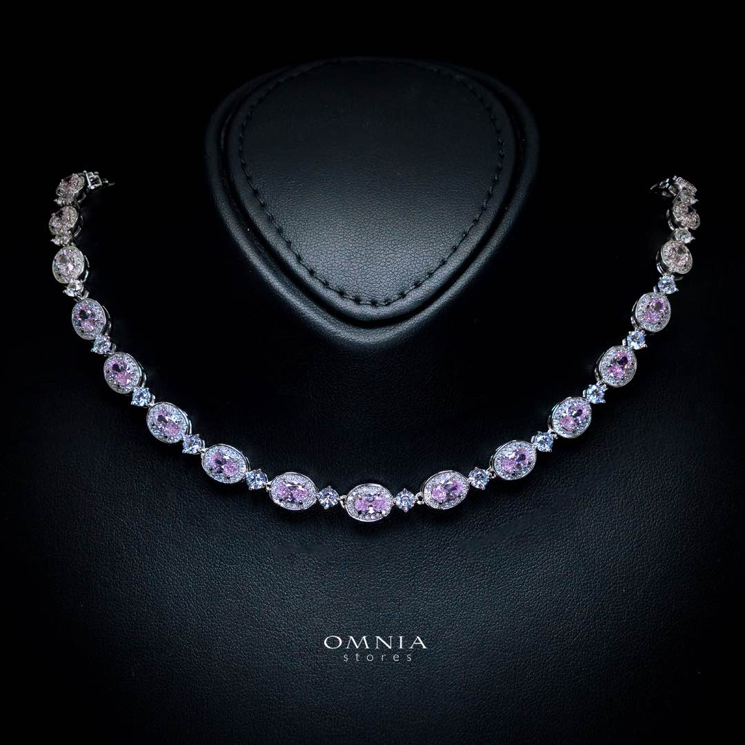Omnia Asiya Pink Necklace 92.5 Silver In High Quality Simulated diamonds