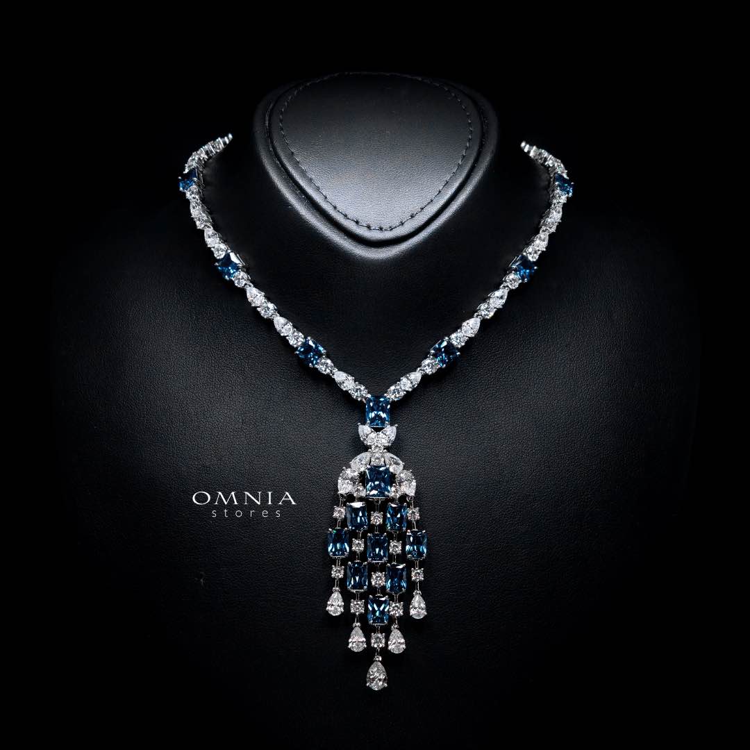 Omnia Israa Blue Necklace In 92.5 Silver High Quality Simulated diamonds - OMNIASTORES UAE