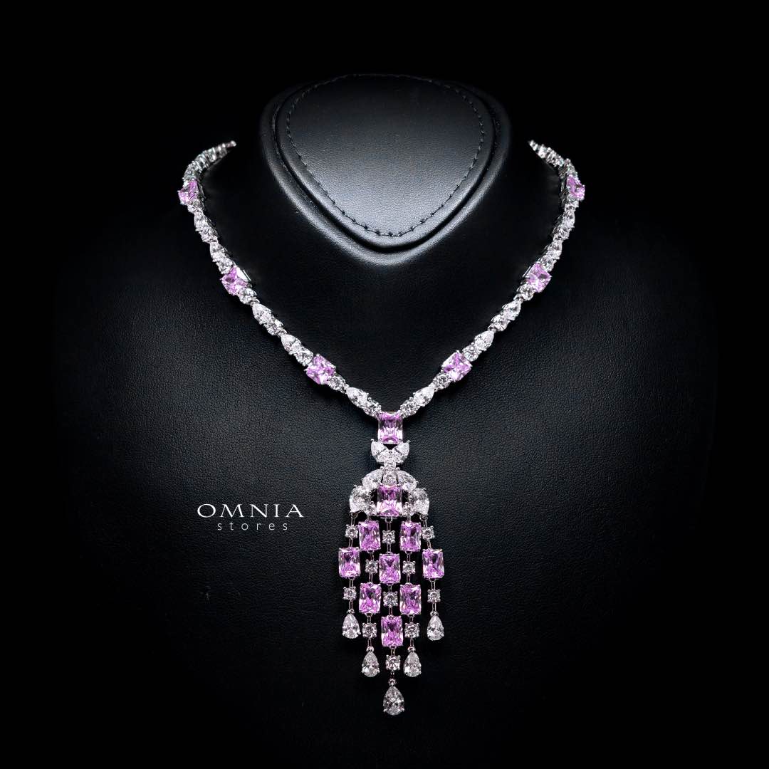Omnia Israa Pink Necklace In 92.5 Silver High Quality Simulated diamonds - OMNIASTORES UAE
