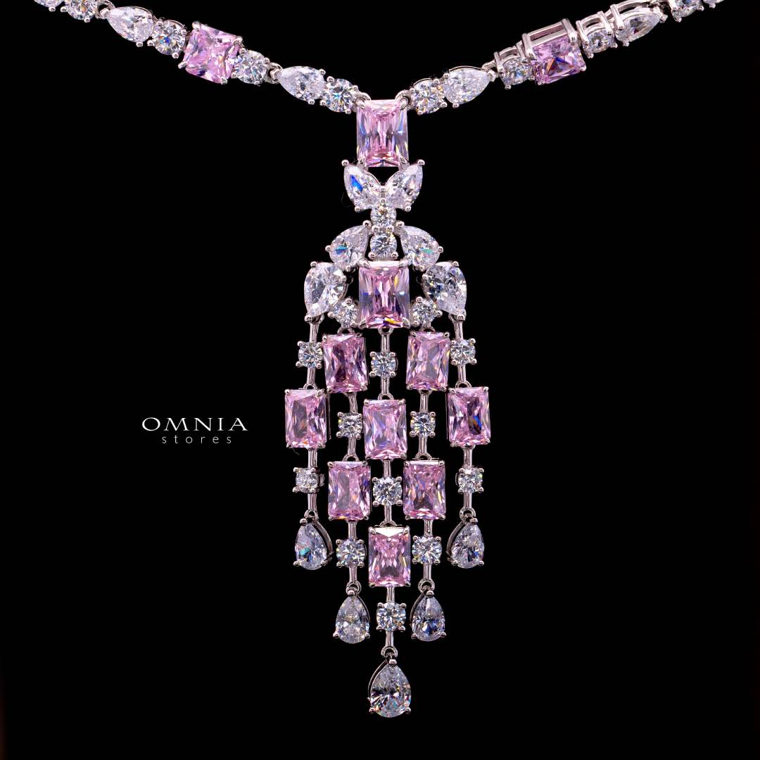 Omnia Israa Pink Necklace In 92.5 Silver High Quality Simulated diamonds - OMNIASTORES UAE