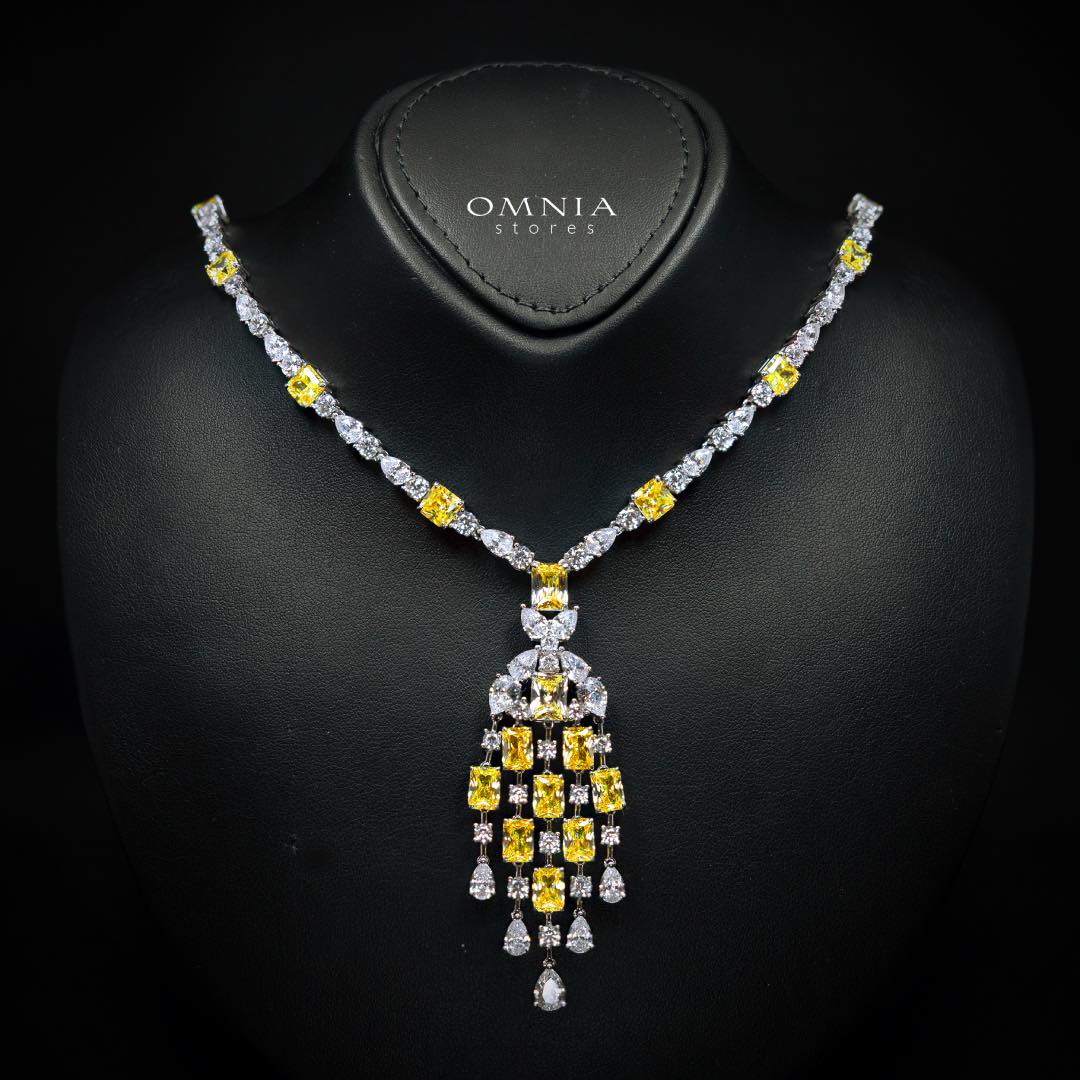 Omnia Israa Yellow Necklace In 92.5 Silver High Quality Simulated diamonds