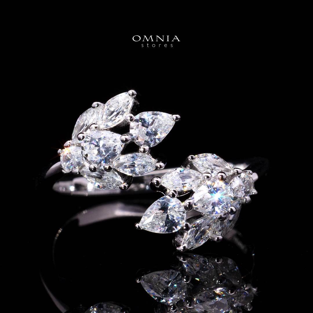 Lorraine White Leaf-Inspired Ring in 925 Silver with Premium Simulated Diamonds
