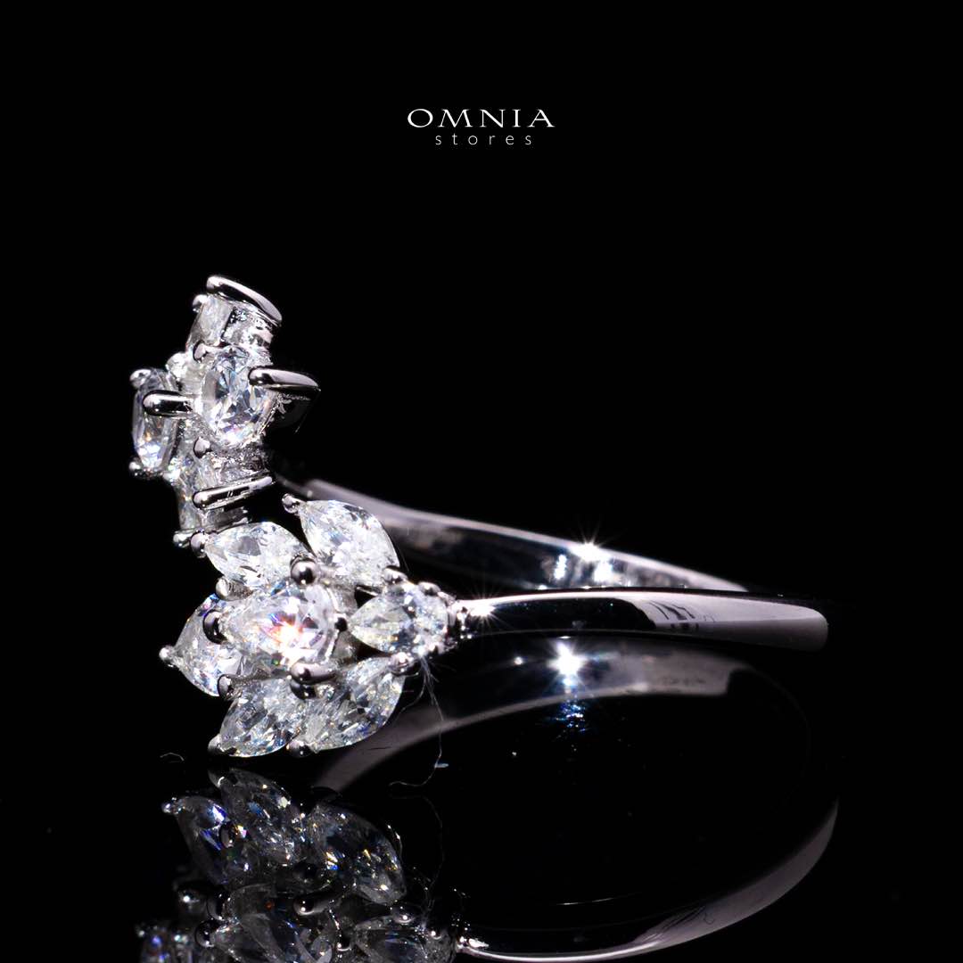 Lorraine White Leaf-Inspired Ring in 925 Silver with Premium Simulated Diamonds